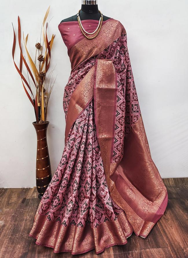 Soft Lichi Silk Pink Festival Wear Printed Saree